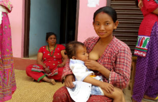 Breastfeeding after UNICEF measles vaccination, Kot Danda, Nepal.