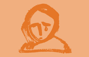 Illustration d'un visage de femme en train de pleurer sur fond orange pâle